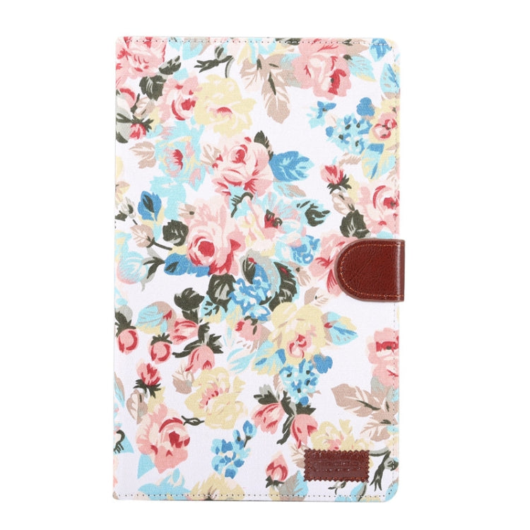 Flower Pattern Cloth Surface PC Horizontal Flip Leather Protective Case for Galaxy Tab A 10.1 2019 T510 & T515, with Holder & Card Slots & Wallet & Photo Frame (White)