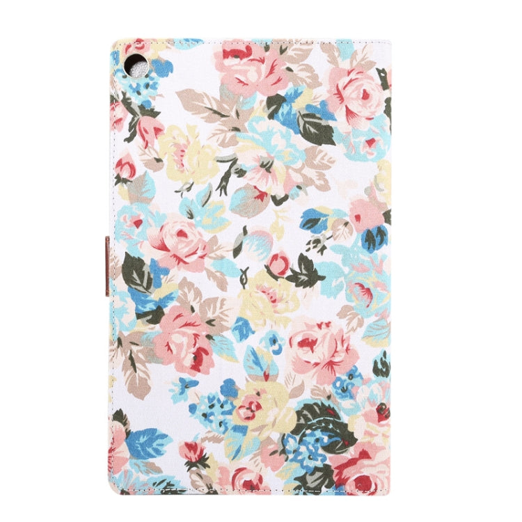 Flower Pattern Cloth Surface PC Horizontal Flip Leather Protective Case for Galaxy Tab A 10.1 2019 T510 & T515, with Holder & Card Slots & Wallet & Photo Frame (White)