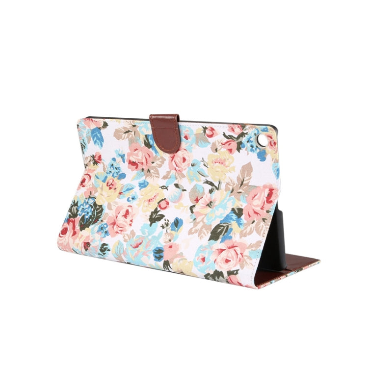Flower Pattern Cloth Surface PC Horizontal Flip Leather Protective Case for Galaxy Tab A 10.1 2019 T510 & T515, with Holder & Card Slots & Wallet & Photo Frame (White)