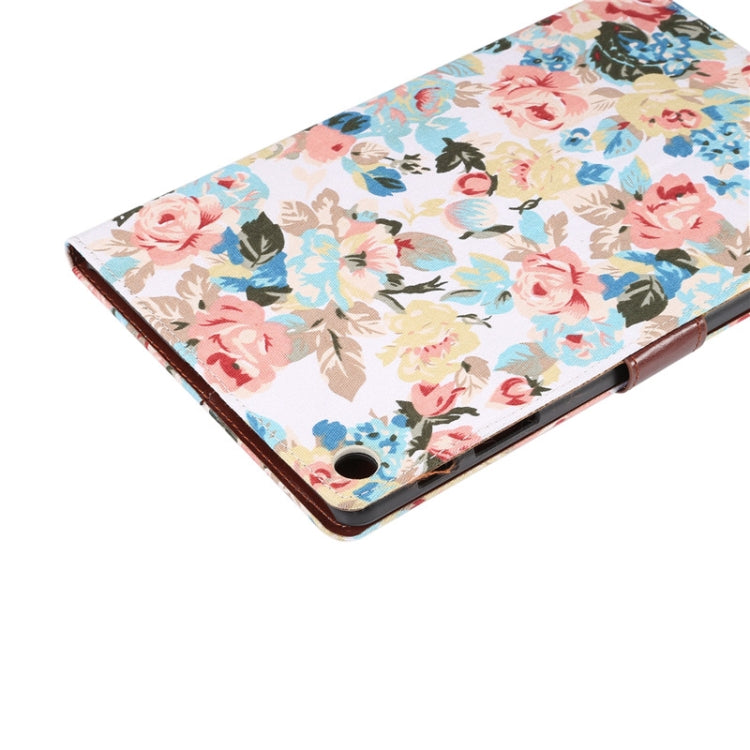 Flower Pattern Cloth Surface PC Horizontal Flip Leather Protective Case for Galaxy Tab A 10.1 2019 T510 & T515, with Holder & Card Slots & Wallet & Photo Frame (White)