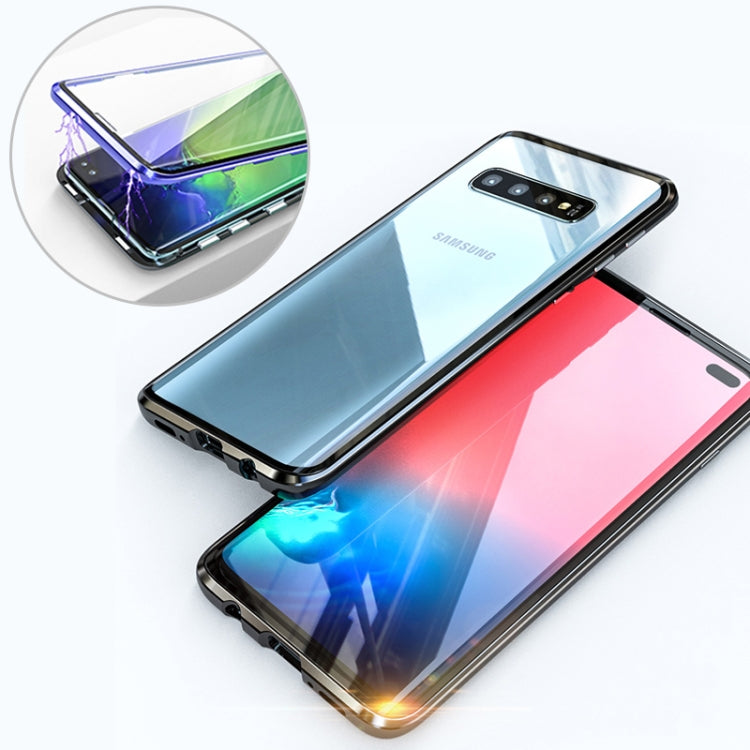 UltUltra Slim Double Sides Magnetic Adsorption Angular Frame Tempered Glass Magnet Flip Case for Galaxy S10, Screen Fingerprint Unlock Is Supported