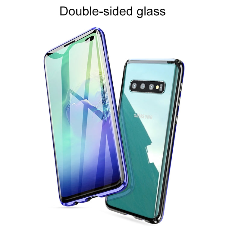 UltUltra Slim Double Sides Magnetic Adsorption Angular Frame Tempered Glass Magnet Flip Case for Galaxy S10, Screen Fingerprint Unlock Is Supported