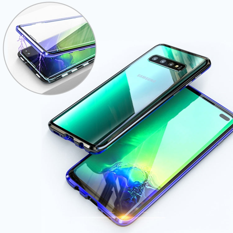 UltUltra Slim Double Sides Magnetic Adsorption Angular Frame Tempered Glass Magnet Flip Case for Galaxy S10, Screen Fingerprint Unlock Is Supported