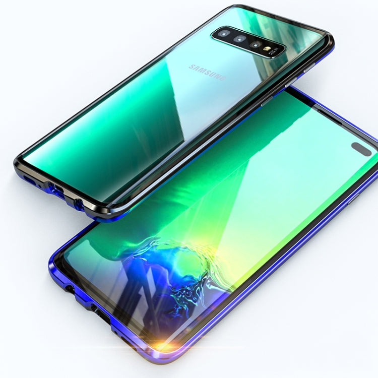 UltUltra Slim Double Sides Magnetic Adsorption Angular Frame Tempered Glass Magnet Flip Case for Galaxy S10, Screen Fingerprint Unlock Is Supported
