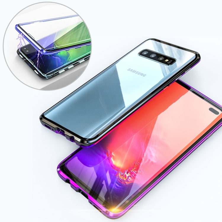 UltUltra Slim Double Sides Magnetic Adsorption Angular Frame Tempered Glass Magnet Flip Case for Galaxy S10, Screen Fingerprint Unlock Is Supported