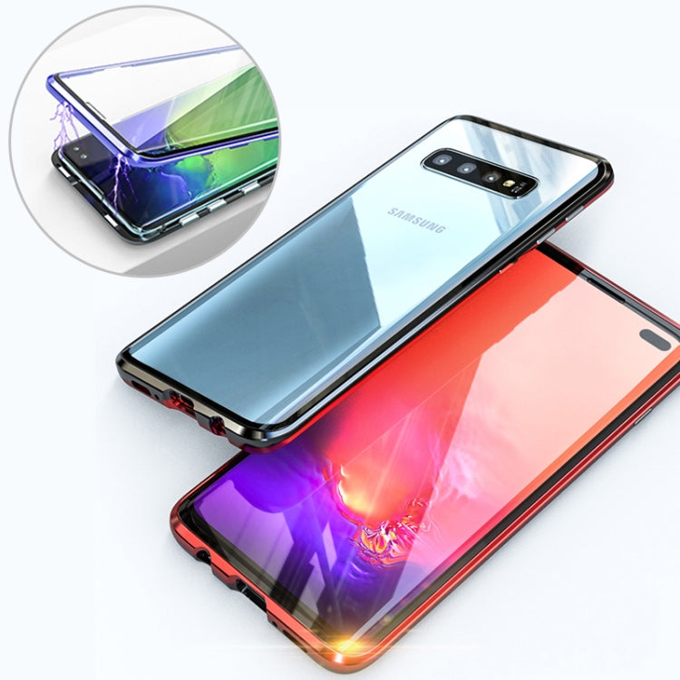 UltUltra Slim Double Sides Magnetic Adsorption Angular Frame Tempered Glass Magnet Flip Case for Galaxy S10, Screen Fingerprint Unlock Is Supported