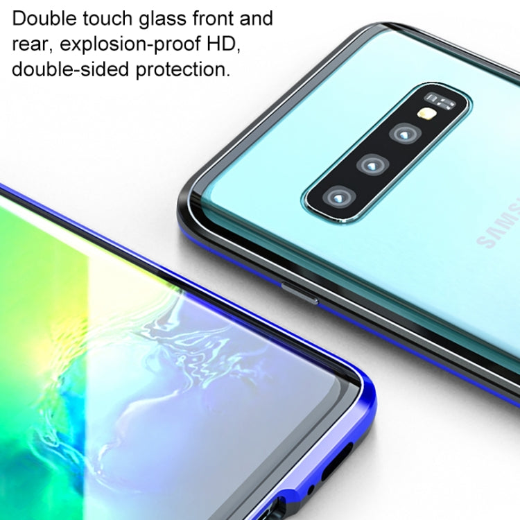 UltUltra Slim Double Sides Magnetic Adsorption Angular Frame Tempered Glass Magnet Flip Case for Galaxy S10, Screen Fingerprint Unlock Is Supported