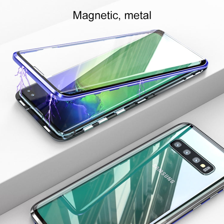 UltUltra Slim Double Sides Magnetic Adsorption Angular Frame Tempered Glass Magnet Flip Case for Galaxy S10, Screen Fingerprint Unlock Is Supported