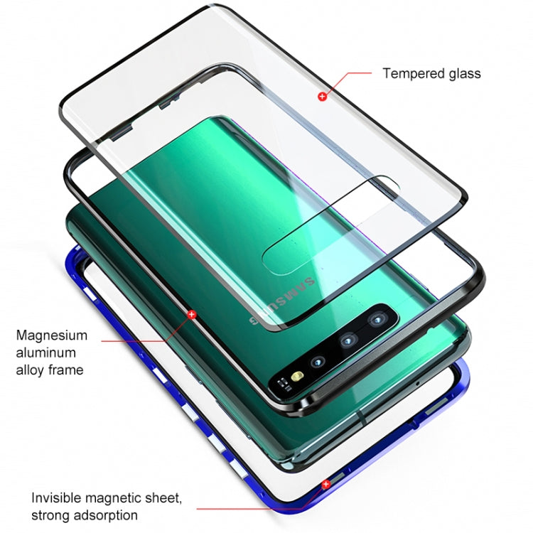 Ultra Slim Double Sides Magnetic Adsorption Angular Frame Tempered Glass Magnet Flip Case for Galaxy S10+, Screen Fingerprint Unlock Is Supported