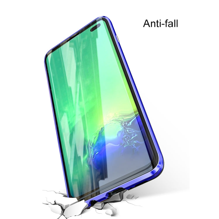 Ultra Slim Double Sides Magnetic Adsorption Angular Frame Tempered Glass Magnet Flip Case for Galaxy S10+, Screen Fingerprint Unlock Is Supported