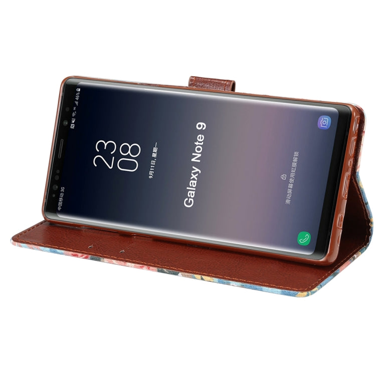 Dibase Flower Pattern Horizontal Flip PU Leather Case for Galaxy Note 9, with Holder & Card Slot