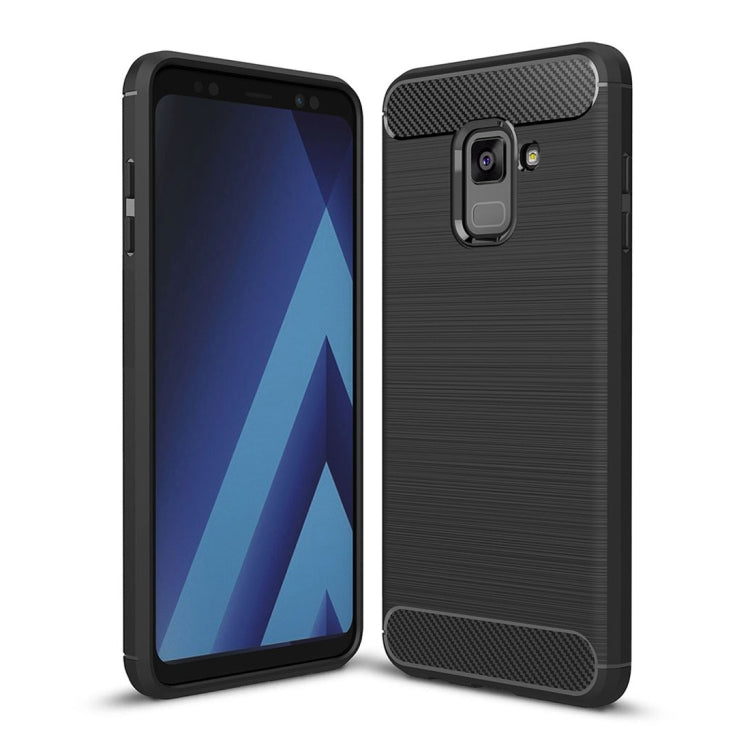 For Galaxy A8+ (2018) Brushed Texture Carbon Fiber Shockproof TPU Protective Back Case