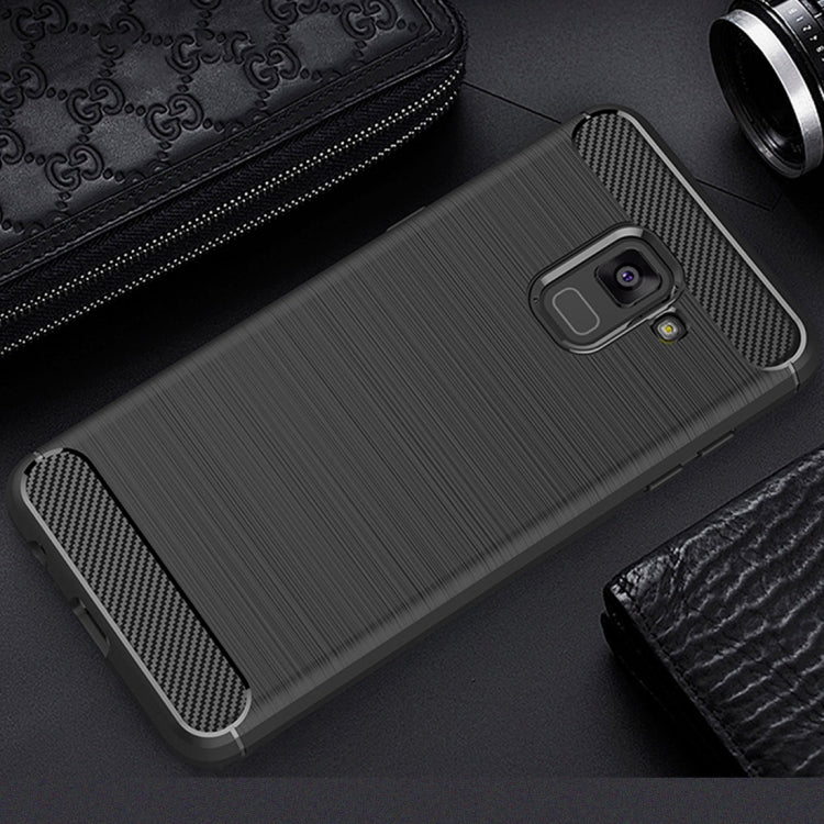 For Galaxy A8+ (2018) Brushed Texture Carbon Fiber Shockproof TPU Protective Back Case