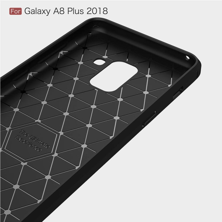 For Galaxy A8+ (2018) Brushed Texture Carbon Fiber Shockproof TPU Protective Back Case