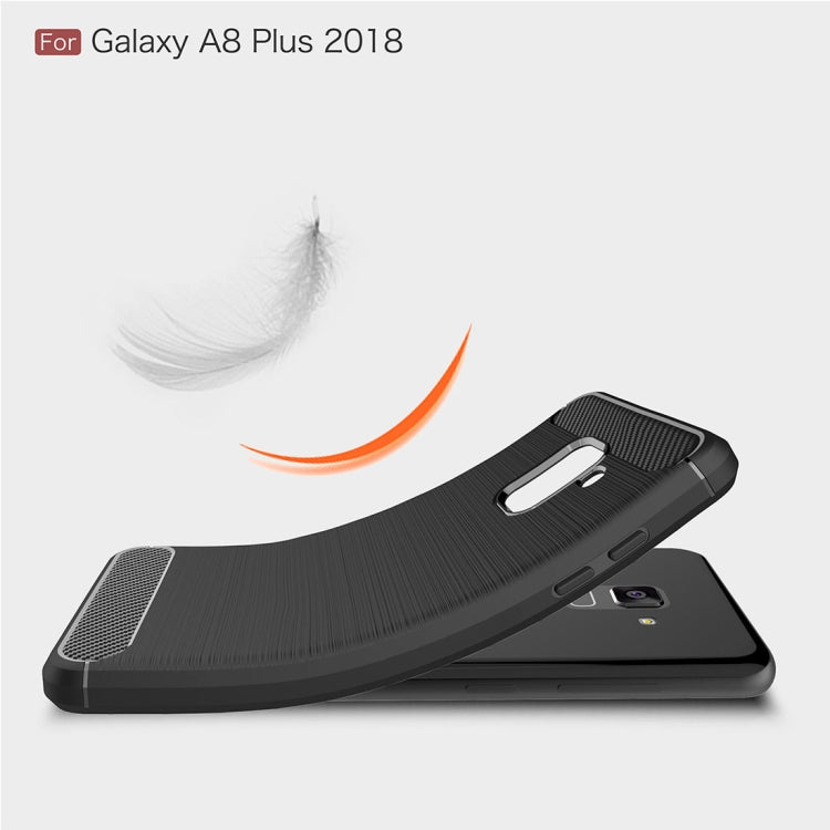 For Galaxy A8+ (2018) Brushed Texture Carbon Fiber Shockproof TPU Protective Back Case