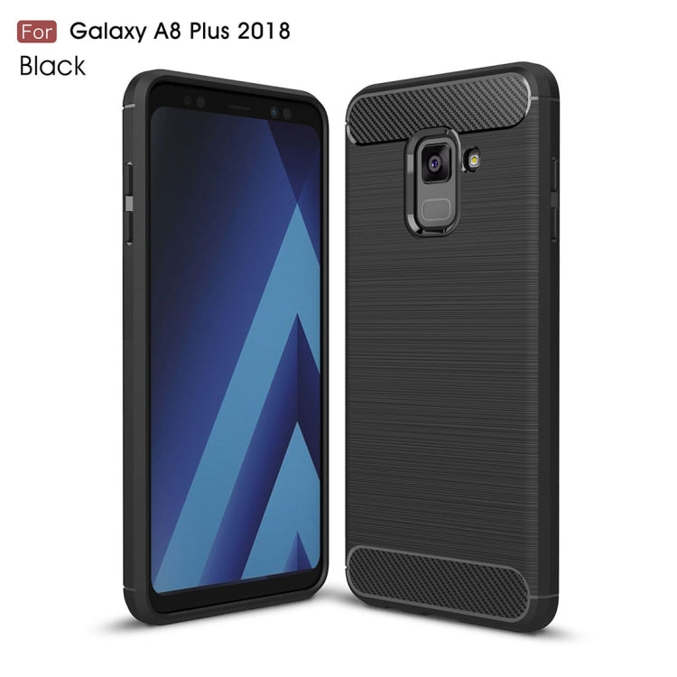 For Galaxy A8+ (2018) Brushed Texture Carbon Fiber Shockproof TPU Protective Back Case
