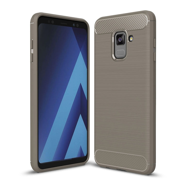 For Galaxy A8+ (2018) Brushed Texture Carbon Fiber Shockproof TPU Protective Back Case