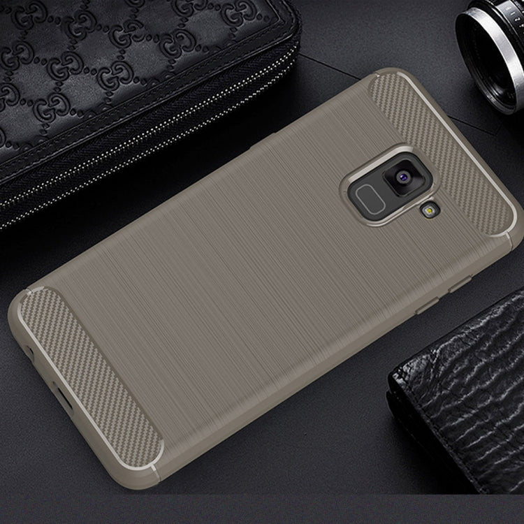 For Galaxy A8+ (2018) Brushed Texture Carbon Fiber Shockproof TPU Protective Back Case