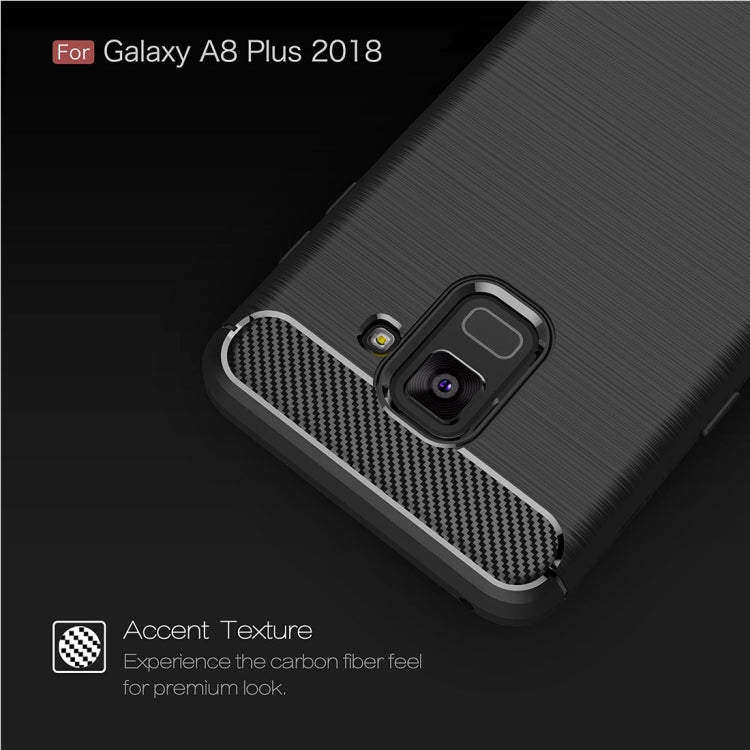 For Galaxy A8+ (2018) Brushed Texture Carbon Fiber Shockproof TPU Protective Back Case
