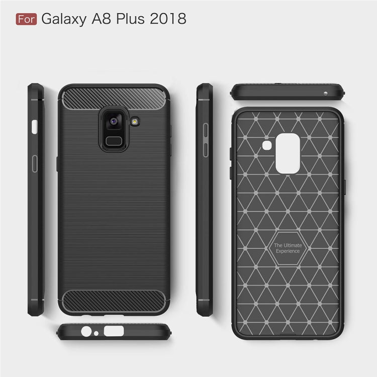 For Galaxy A8+ (2018) Brushed Texture Carbon Fiber Shockproof TPU Protective Back Case