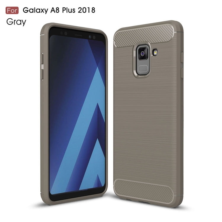 For Galaxy A8+ (2018) Brushed Texture Carbon Fiber Shockproof TPU Protective Back Case