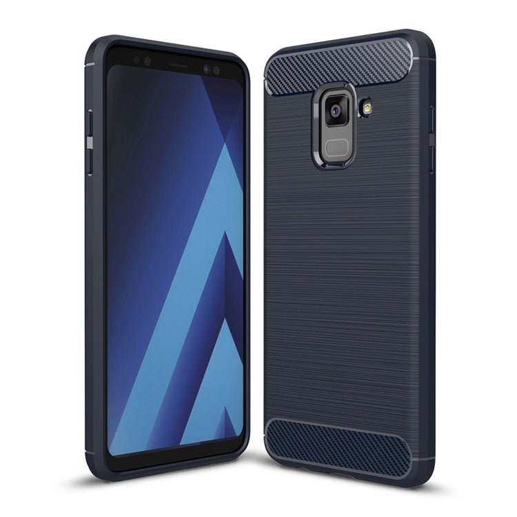 For Galaxy A8+ (2018) Brushed Texture Carbon Fiber Shockproof TPU Protective Back Case