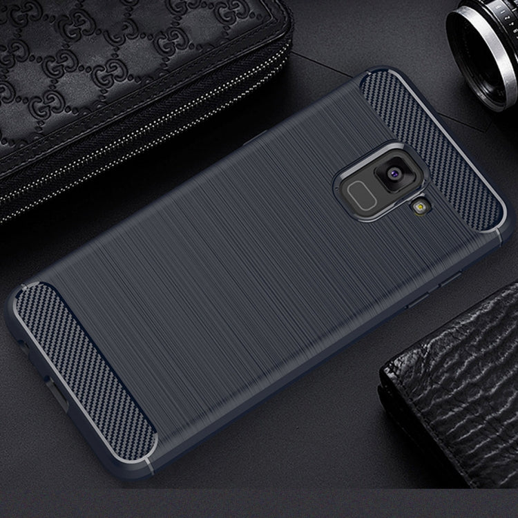 For Galaxy A8+ (2018) Brushed Texture Carbon Fiber Shockproof TPU Protective Back Case