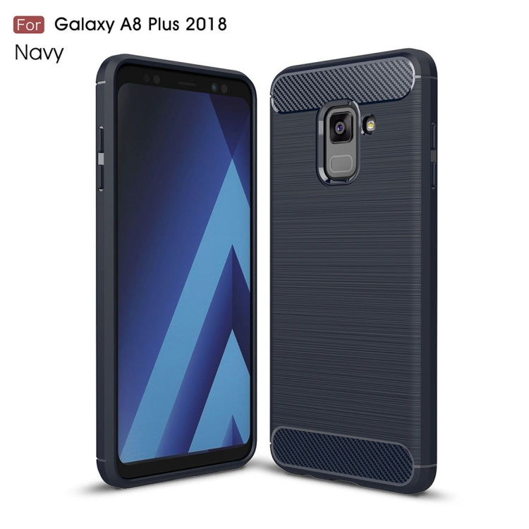 For Galaxy A8+ (2018) Brushed Texture Carbon Fiber Shockproof TPU Protective Back Case