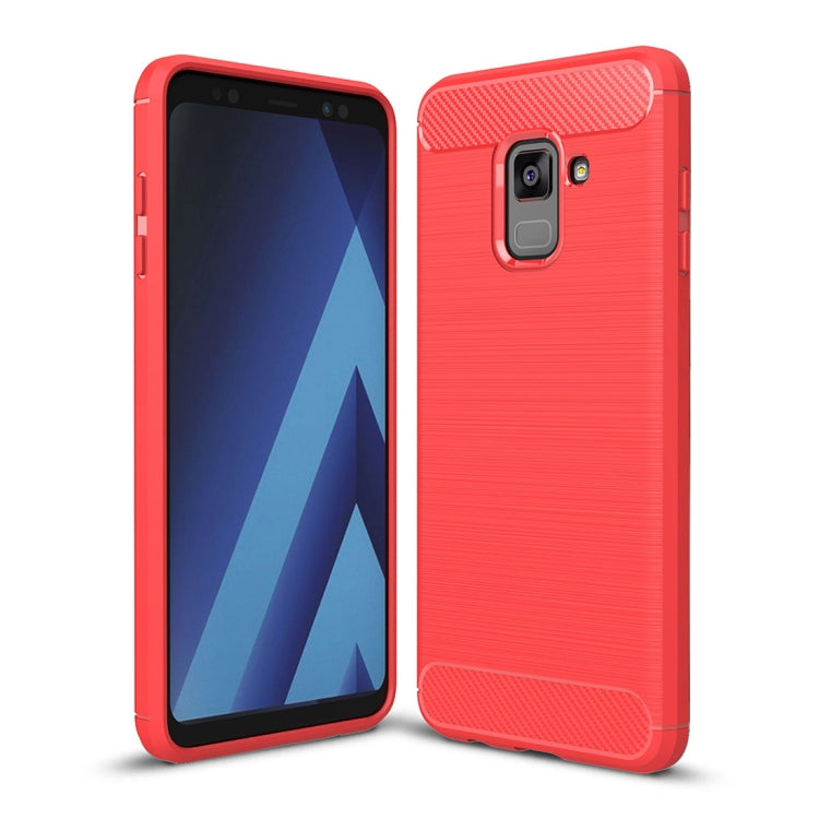 For Galaxy A8+ (2018) Brushed Texture Carbon Fiber Shockproof TPU Protective Back Case