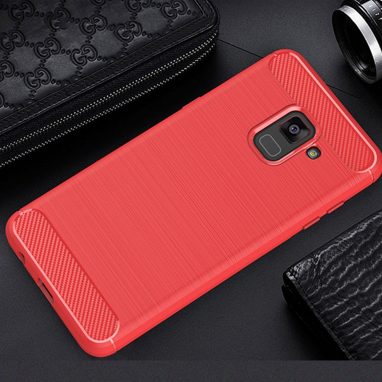 For Galaxy A8+ (2018) Brushed Texture Carbon Fiber Shockproof TPU Protective Back Case