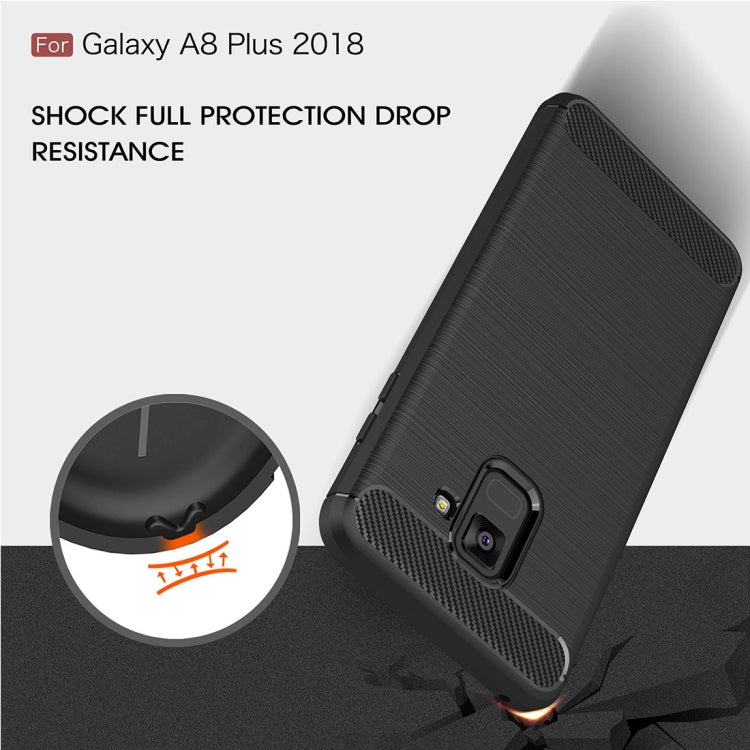 For Galaxy A8+ (2018) Brushed Texture Carbon Fiber Shockproof TPU Protective Back Case