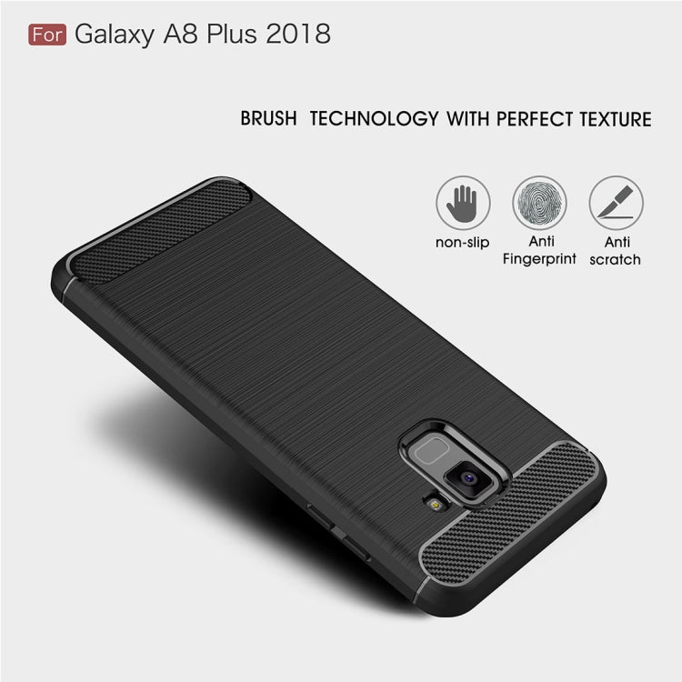 For Galaxy A8+ (2018) Brushed Texture Carbon Fiber Shockproof TPU Protective Back Case