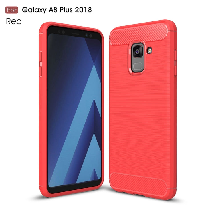 For Galaxy A8+ (2018) Brushed Texture Carbon Fiber Shockproof TPU Protective Back Case