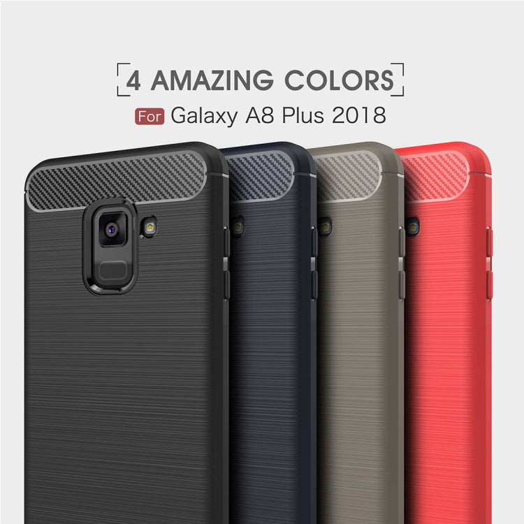 For Galaxy A8+ (2018) Brushed Texture Carbon Fiber Shockproof TPU Protective Back Case