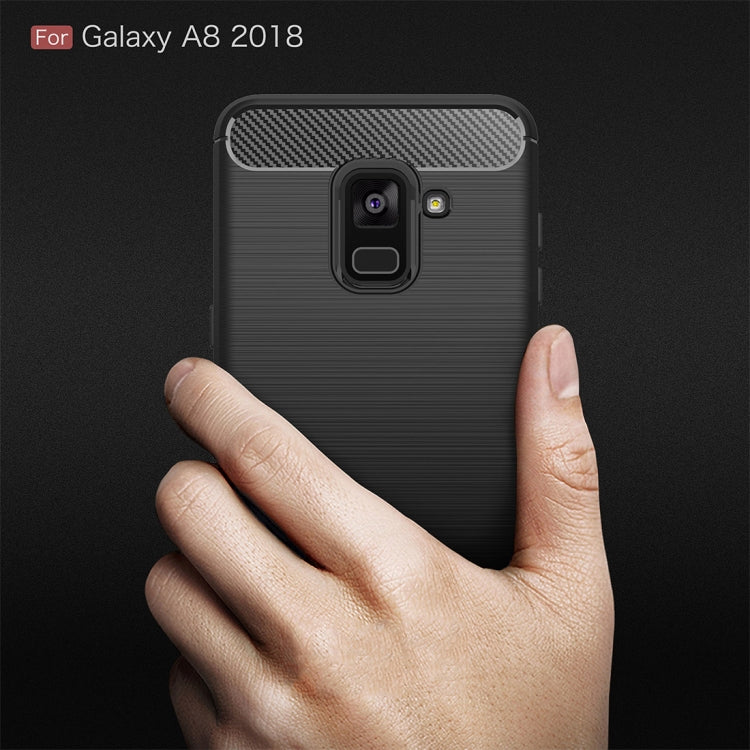 For Galaxy A8 (2018) Brushed Texture Carbon Fiber Shockproof TPU Protective Back Case