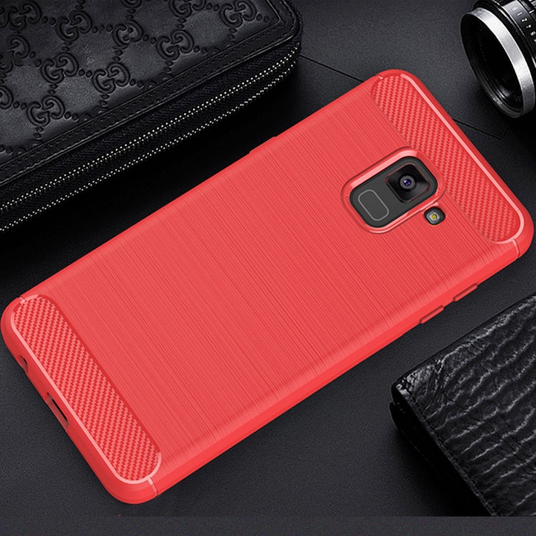For Galaxy A8 (2018) Brushed Texture Carbon Fiber Shockproof TPU Protective Back Case