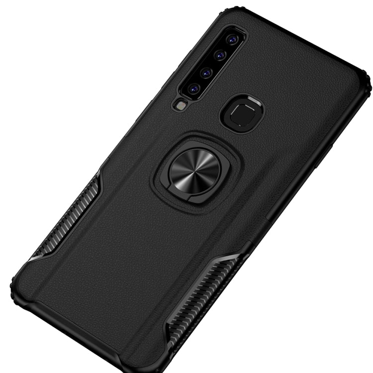 Shockproof Car Magnetic Case with 360 Degree Gold Armor Ring for Galaxy A9 (2018)