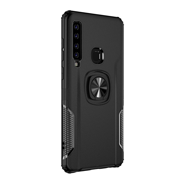 Shockproof Car Magnetic Case with 360 Degree Gold Armor Ring for Galaxy A9 (2018)