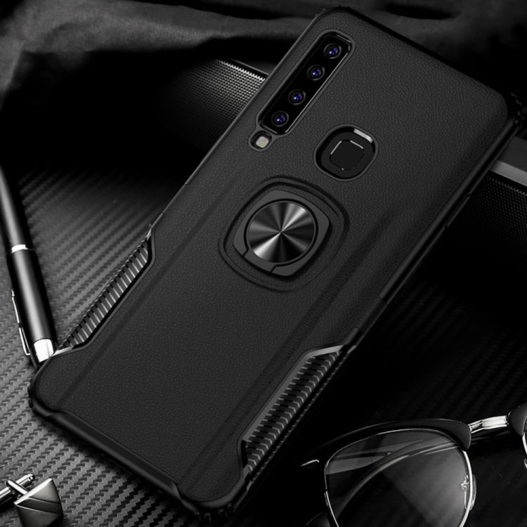 Shockproof Car Magnetic Case with 360 Degree Gold Armor Ring for Galaxy A9 (2018)