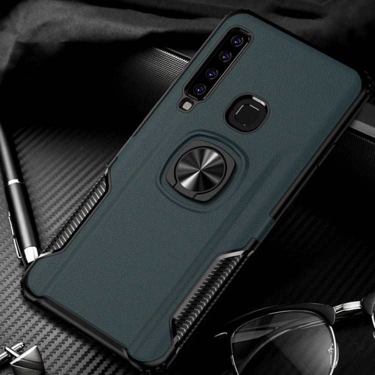 Shockproof Car Magnetic Case with 360 Degree Gold Armor Ring for Galaxy A9 (2018)