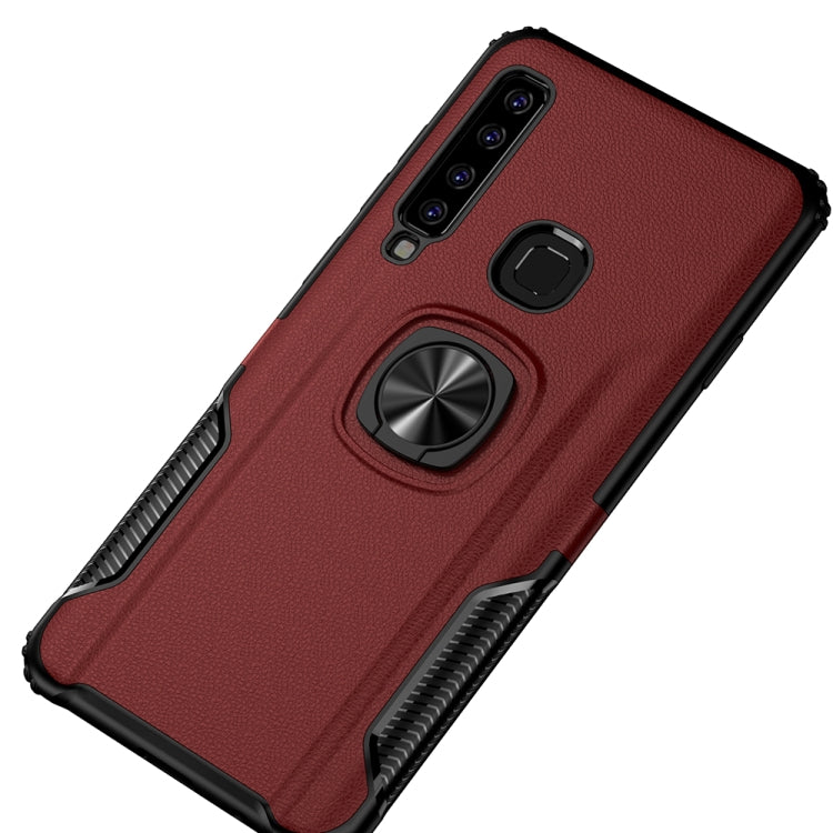 Shockproof Car Magnetic Case with 360 Degree Gold Armor Ring for Galaxy A9 (2018)