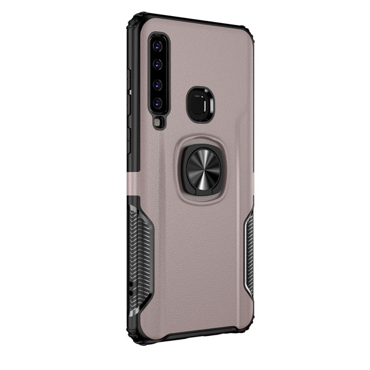 Shockproof Car Magnetic Case with 360 Degree Gold Armor Ring for Galaxy A9 (2018)