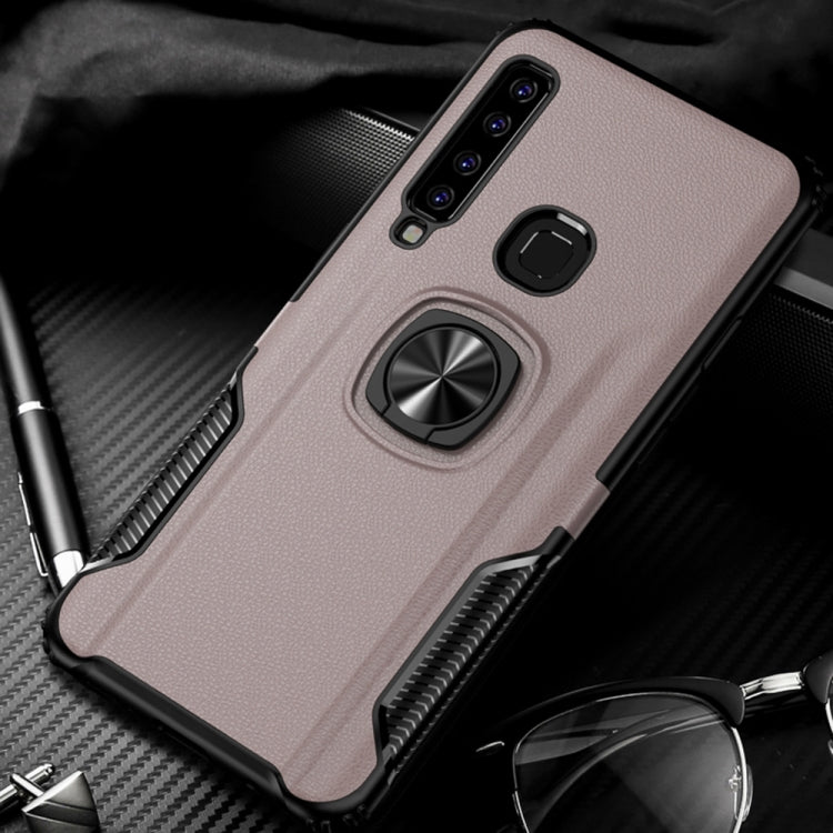 Shockproof Car Magnetic Case with 360 Degree Gold Armor Ring for Galaxy A9 (2018)
