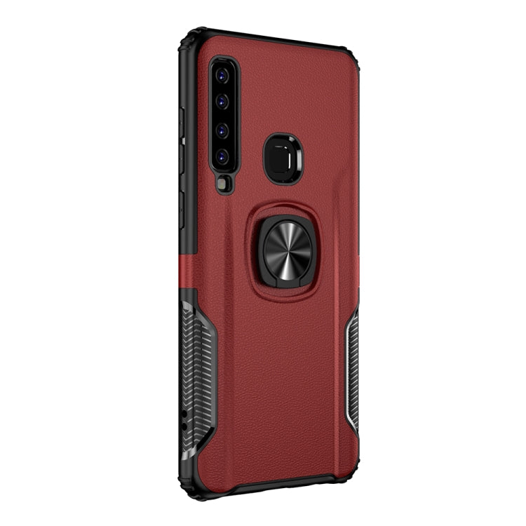 Shockproof Car Magnetic Case with 360 Degree Gold Armor Ring for Galaxy A9 (2018)