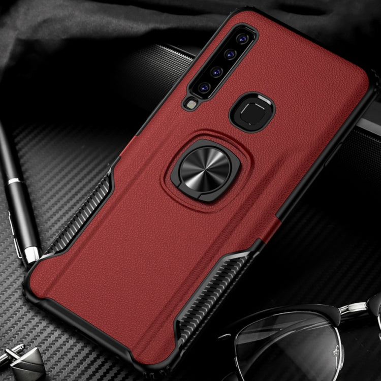 Shockproof Car Magnetic Case with 360 Degree Gold Armor Ring for Galaxy A9 (2018)