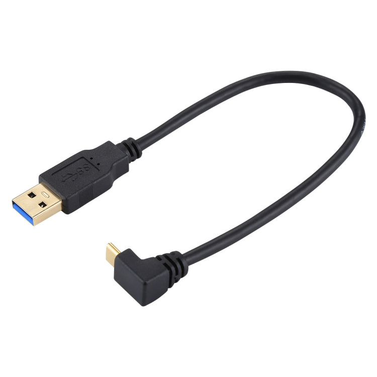 25cm USB-C / Type-C Male Elbow to USB 3.0 Male Gold Plated Head Data Charge Cable, For Galaxy S9 & S9+ & S8 & S8 + / LG G6 / Huawei P10 & P10 Plus / Xiaomi Mi 6 & Max 2 and other Smartphones