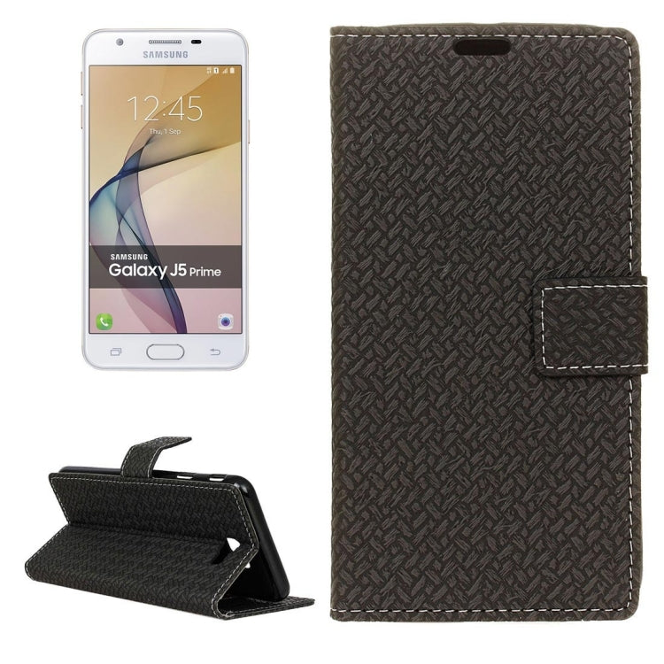 For Galaxy J5 Prime Weaving Texture Horizontal Flip PU Leather Case with Holder & Card Slots & Wallet & Photo Frame