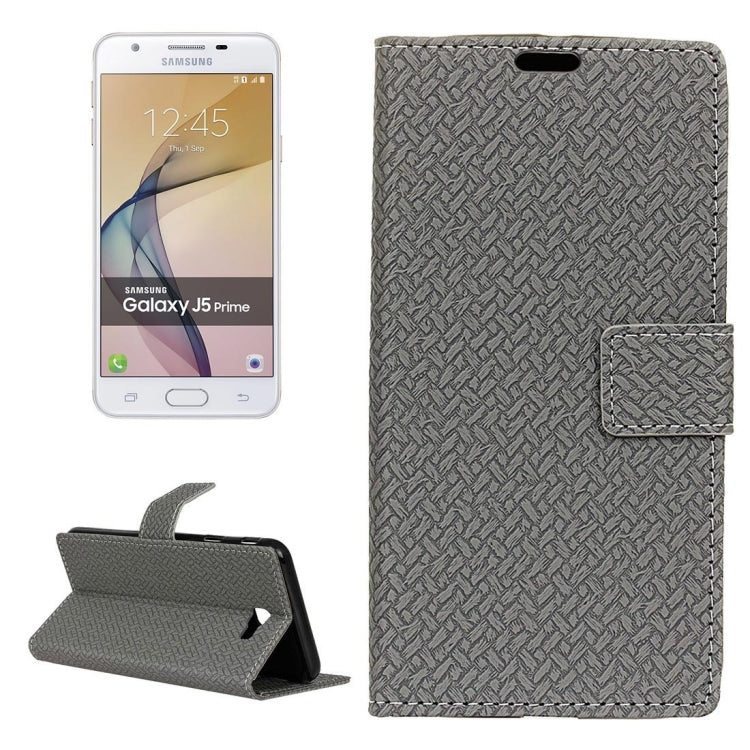 For Galaxy J5 Prime Weaving Texture Horizontal Flip PU Leather Case with Holder & Card Slots & Wallet & Photo Frame