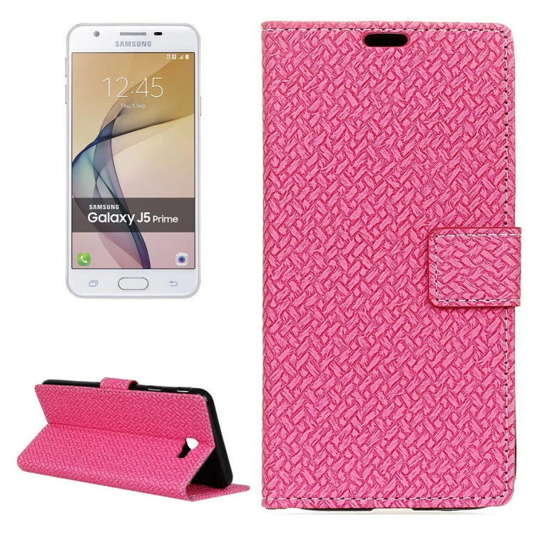 For Galaxy J5 Prime Weaving Texture Horizontal Flip PU Leather Case with Holder & Card Slots & Wallet & Photo Frame