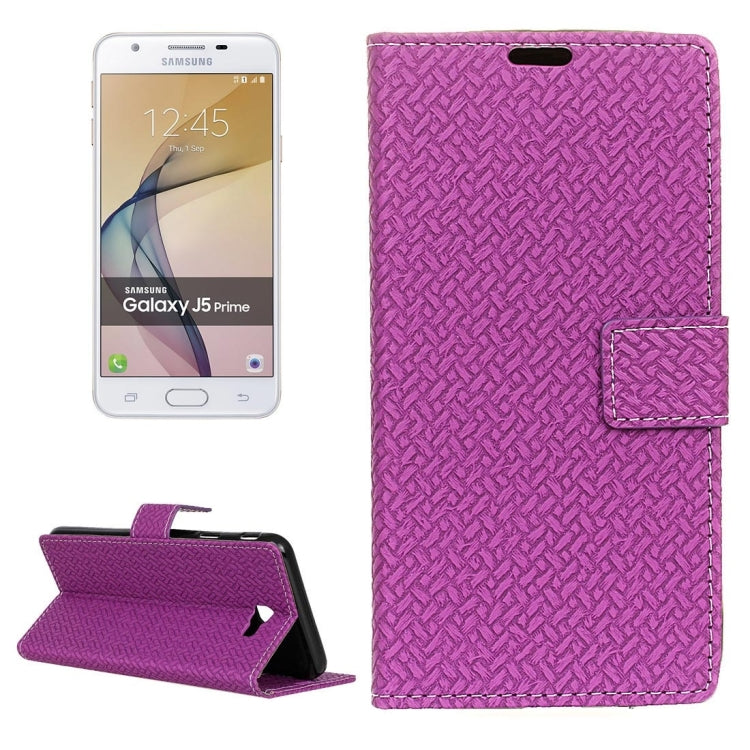 For Galaxy J5 Prime Weaving Texture Horizontal Flip PU Leather Case with Holder & Card Slots & Wallet & Photo Frame
